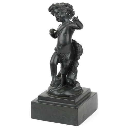 292 - Classical patinated bronze statue of nude Putti, 35cm high