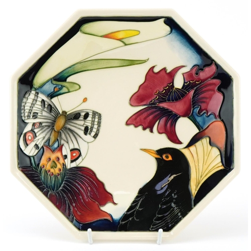 103 - Moorcroft pottery octagonal plate with box hand painted and tubelined in the Medley pattern, signed ... 