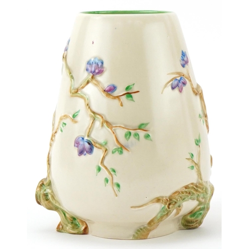 259 - Clarice Cliff Newport pottery vase hand painted and decorated in relief in the Cherry Tree pattern, ... 