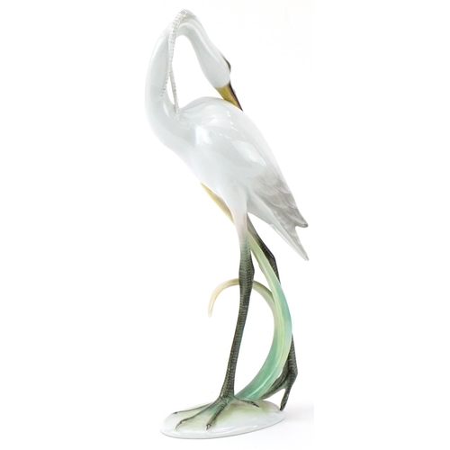 1153 - Herend, large Hungarian hand painted porcelain heron, numbered 51891 to the base, 28.5cm high