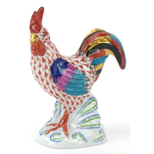 1144 - Herend, Hungarian hand painted porcelain fishnet pattern rooster, numbered 5032, 14.5cm in length