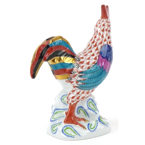 1144 - Herend, Hungarian hand painted porcelain fishnet pattern rooster, numbered 5032, 14.5cm in length