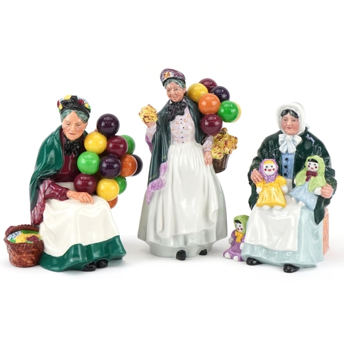 1171 - Royal Doulton The Old Balloon Seller HN1315, Biddy Penny farthing HN1843 and The Rag Doll Seller HN2... 