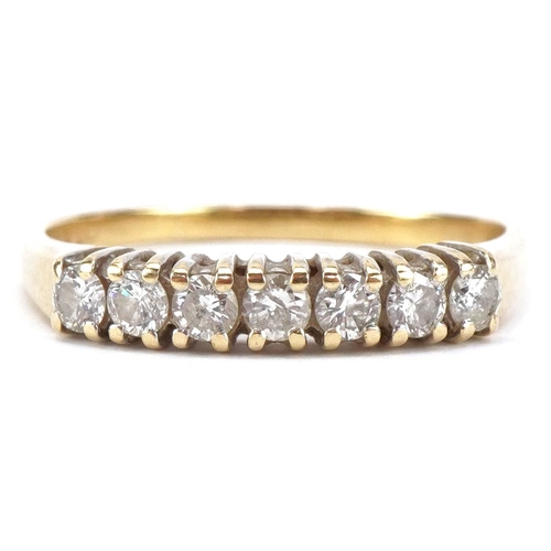 2347 - Unmarked gold diamond half eternity ring, total diamond weight approximately 0.50 carat, size S/T, 3... 