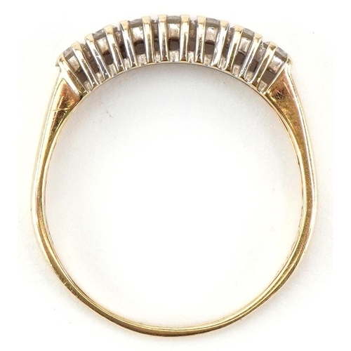 2347 - Unmarked gold diamond half eternity ring, total diamond weight approximately 0.50 carat, size S/T, 3... 