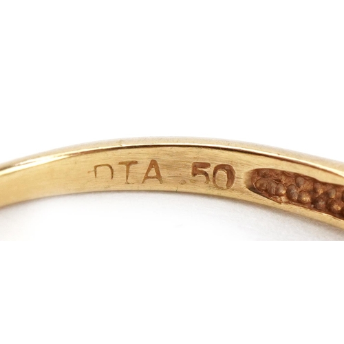 2347 - Unmarked gold diamond half eternity ring, total diamond weight approximately 0.50 carat, size S/T, 3... 