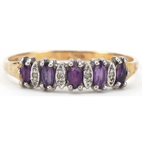 2331 - 9ct gold iolite and diamond ring, size R/S, 1.5g