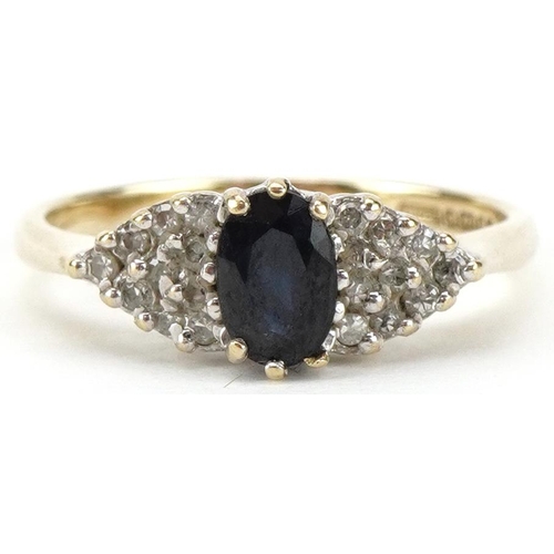 2350 - 9ct gold black spinel and diamond cluster ring, size L/M, 2.6g