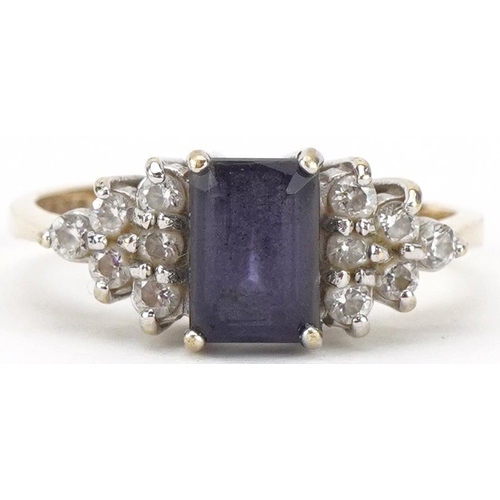 2326 - 9ct gold purple and clear stone cluster ring, size L, 2.2g