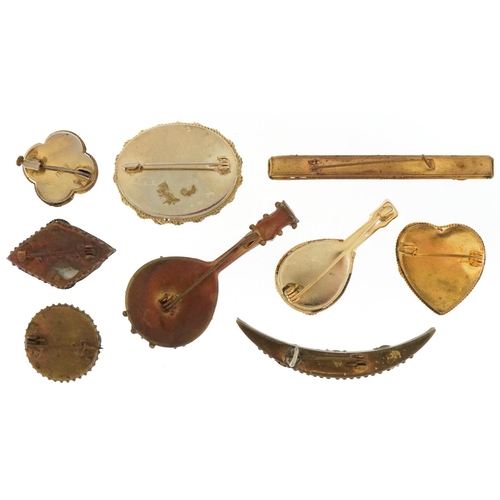 2668 - Nine vintage and later Italian micro mosaic brooches including two in the form of mandolins, the lar... 