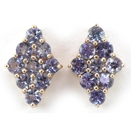 2439 - Pair of Mexican 10K gold purple stone marquis cluster stud earrings, each 1.8cm high, total 1.1g