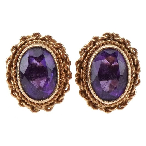 2358 - Pair of 9ct gold amethyst stud earrings, each 1.1cm high, total 2.0g