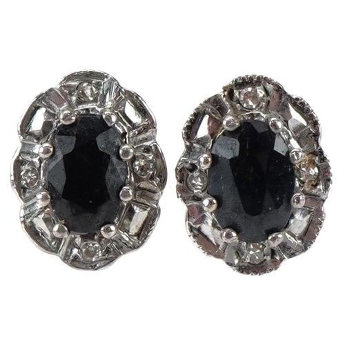 2279 - Pair of 9ct gold sapphire and diamond cluster stud earrings, each 1cm high, total 1.6g