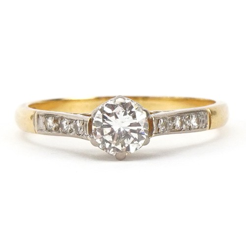 2041 - 18ct gold and platinum diamond solitaire ring with diamond set shoulders, the central diamond approx... 