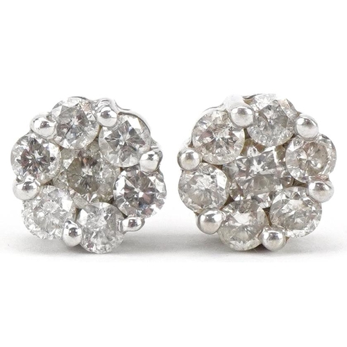 2038 - Pair of 9ct white gold diamond flower head stud earrings, each earring stamped 1.00ct, approximately... 