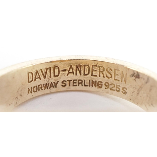 2452 - David Andersen, mid century Norwegian 925S sterling silver and black enamel ring, size K, 7.0g