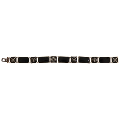 2362 - David Andersen, mid century Norwegian 925S sterling silver and black enamel bracelet, 18cm in length... 