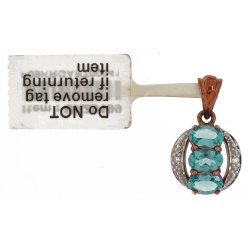 2386 - 9ct rose gold apatite and white topaz pendant with certificate, 2.1cm high, 2.0g