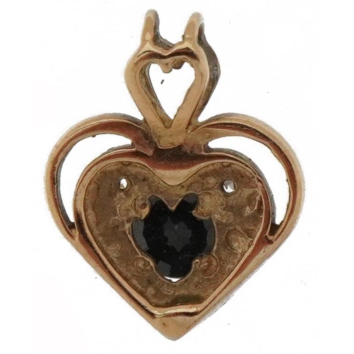 2332 - 9ct gold diamond and sapphire pendant in the form of a love heart, 1.4cm high, 1.0g