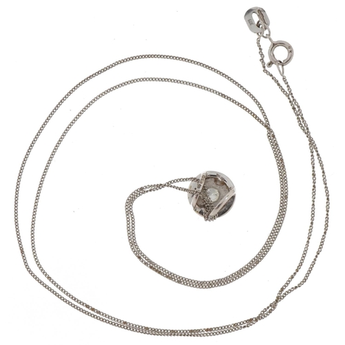 2323 - 9ct white gold diamond solitaire pendant on a 9ct white gold necklace, 7.5mm in diameter and 46cm in... 