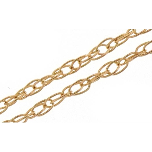 2159 - 9ct gold fine chain link necklace, 40cm in length, 0.7g