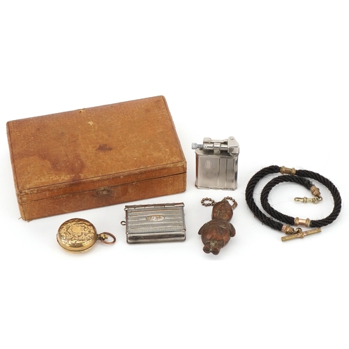 326 - Victorian and later sundry items including a brass sovereign case, baby's rattle, Polo pocket lighte... 