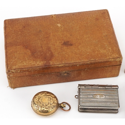 326 - Victorian and later sundry items including a brass sovereign case, baby's rattle, Polo pocket lighte... 