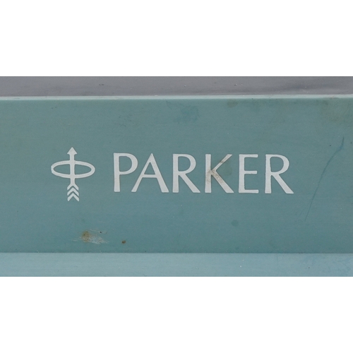 474 - Vintage Parker Pen four drawer advertising pen chest, 21cm H x 18.5cm W x 16.5cm D