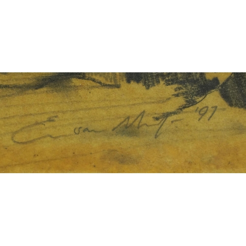 1138 - Emerson Hayes 1997 - River Edge, charcoal, chalk and graphite, inscribed Arcturus Fine Art Limited l... 