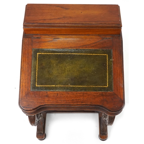 1055 - Stained hardwood Davenport with tooled leather top, fitted interior and four side drawers opposing f... 