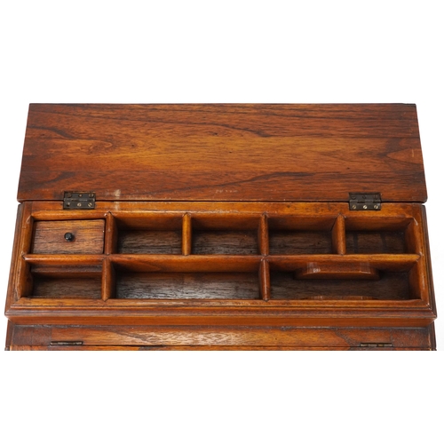 1055 - Stained hardwood Davenport with tooled leather top, fitted interior and four side drawers opposing f... 