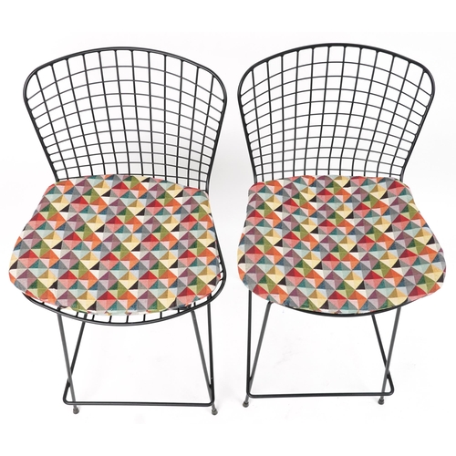 1074 - Harry Bertoia, manner of Knoll, pair of metal barstools with cushioned seats, each 99cm high