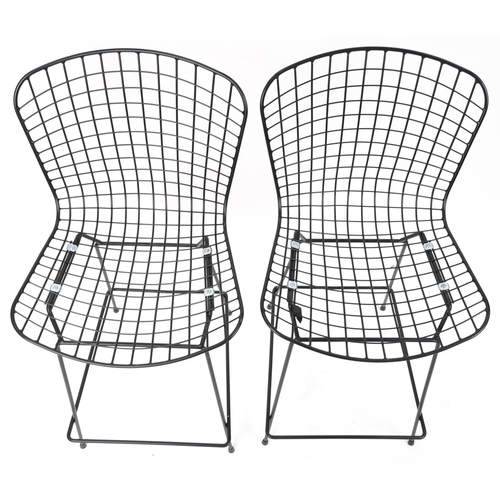 1074 - Harry Bertoia, manner of Knoll, pair of metal barstools with cushioned seats, each 99cm high