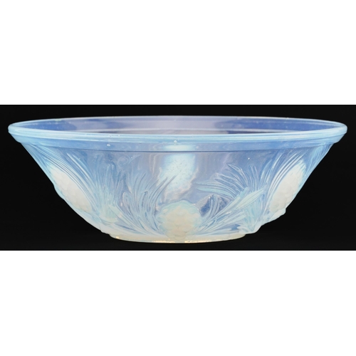 248 - Jobling, Art Deco opalescent glass bowl moulded in relief with fir cones, 21.5cm in diameter