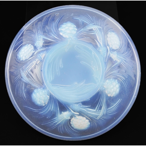 Jobling, Art Deco opalescent glass bowl moulded in relief with fir cones, 21.5cm in diameter
