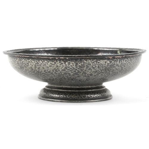 225 - Liberty & Co, Arts & Crafts Tudric pewter footed bowl with planished decoration, 27cm in diameter
