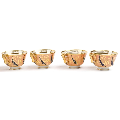 74 - Worcester Barr Flight & Barr peach ground tea and coffeeware gilded with catkins and foliage, compri... 