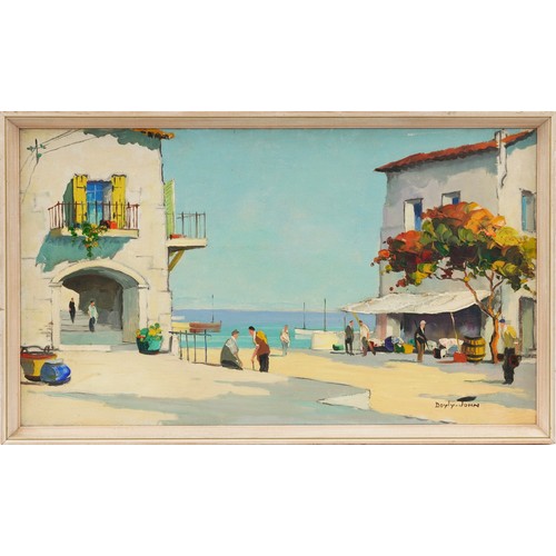 54 - Cecil Rochfort D'Oyly John - Continental harbour, oil on canvas, framed, 60cm x 34.5cm excluding the... 