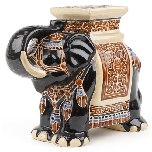 1288 - Chinese pottery garden seat in the form of an elephant, 58cm in length