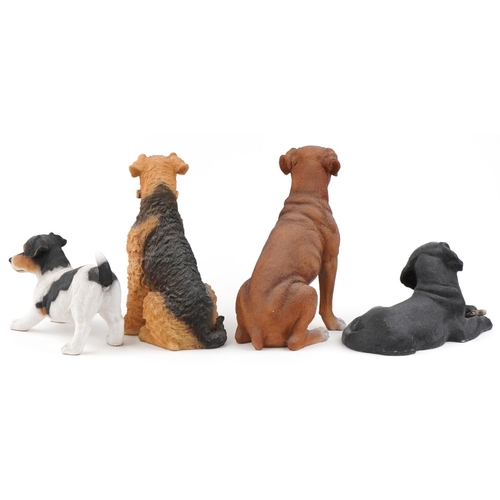 1292 - Four large decorative model dogs including Sandicast Labrador pup and Hotant Jack Russell 46cms high