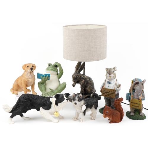 1293 - Decorative model animals including a bronzed hare design lamp and a Leonardo Collection Border Colli... 