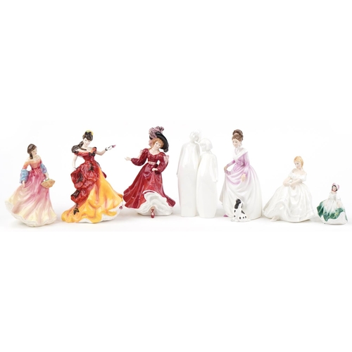 1178 - Seven Royal Doulton figurines, four with boxes, including Good Companion HN3608, Summer Scent HN3955... 