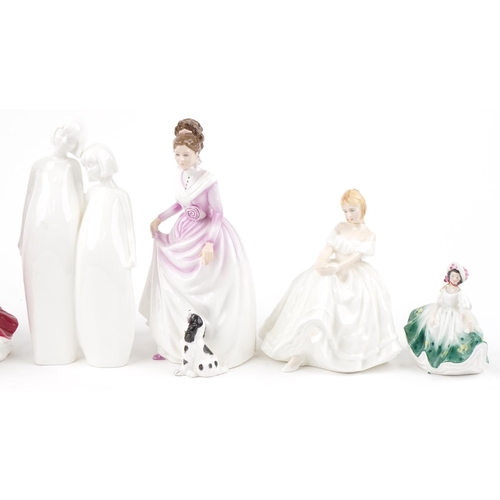 1178 - Seven Royal Doulton figurines, four with boxes, including Good Companion HN3608, Summer Scent HN3955... 