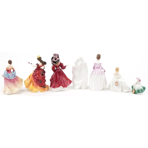 1178 - Seven Royal Doulton figurines, four with boxes, including Good Companion HN3608, Summer Scent HN3955... 