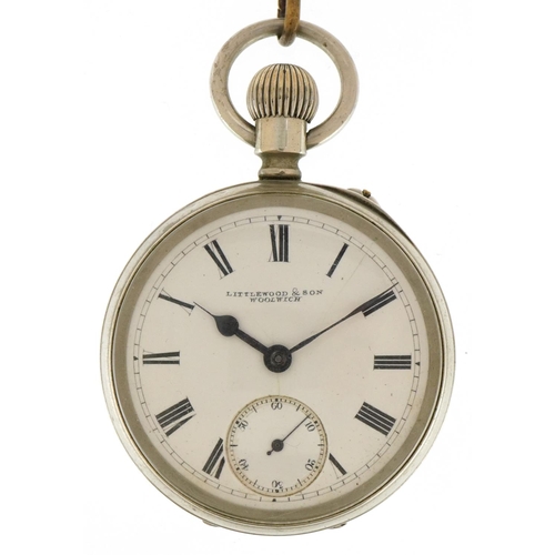 1785 - British military issue gentlemen's white metal open face keyless pocket watch having enamelled and s... 