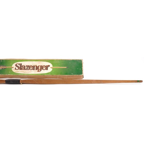 1514 - Vintage hardwood longbow and set of Slazenger arrows with box, the longbow 176cm in length