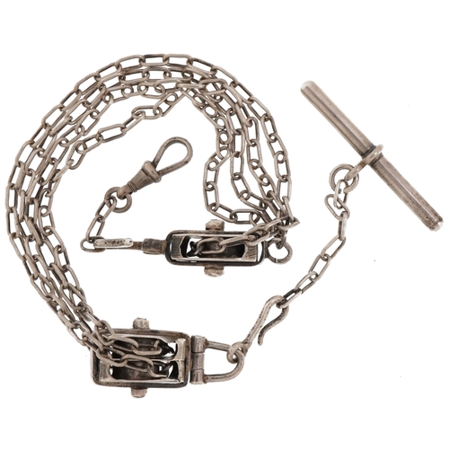 Naval interest watch chain in the form of a pulley block & tackle, 28cm in length, 22.0g