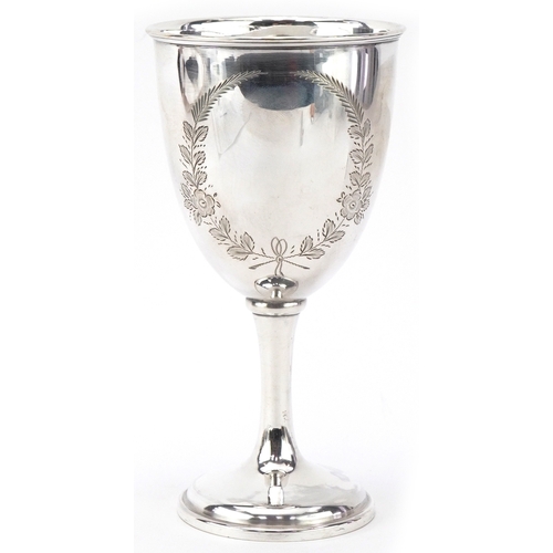 153 - Robert Pringle & Sons, Edwardian silver goblet engraved with a floral wreath, London 1905, 17cm high... 