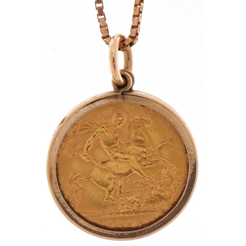 2025 - George V 1913 gold half sovereign with 9ct gold pendant mount on an Italian Unoaerre 9ct gold neckla... 