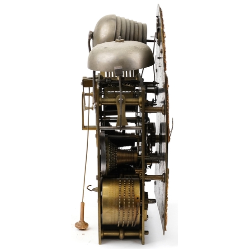 58 - George III brass clock triple fusee movement by Benjamin Ward of London, striking on eight bells hav... 